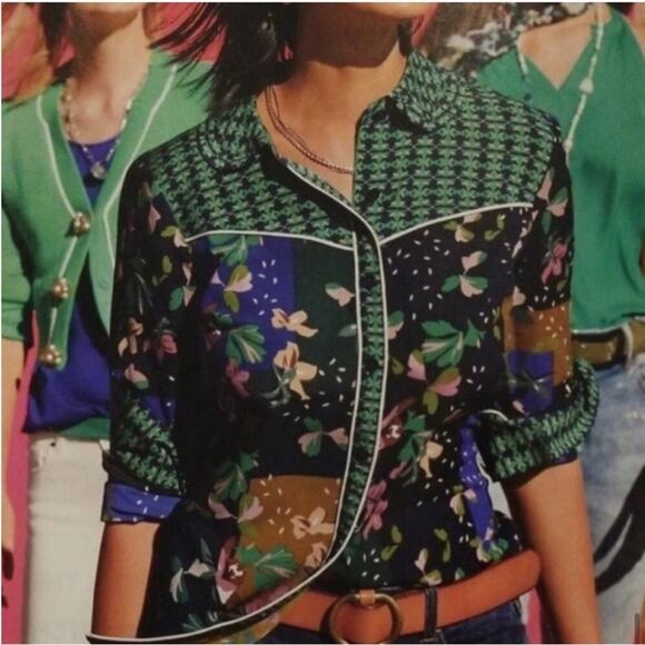 Cabi Bronco navy green mixed print western button down top size Medium #5520 - Picture 16 of 16